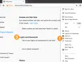 Ustawienia Firefoxa: opcje "Logins and Passwords" i "Preferences" są widoczne. Można tu zarządzać hasłami Google i innymi danymi logowania.