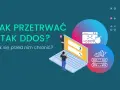 Grafika ilustruje, jak przetrwać atak DDoS. Widzimy laptop z ikoną bomby i napisem "-DDOS", symbolizującą zagrożenie.