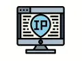 Monitor z ikoną IP w kształcie tarczy, symbolizujący dynamiczne IP.