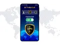 Telefon z włączoną przeglądarką z VPN. Połączenie aktywne, chronione i prywatne.