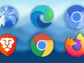 Ikony przeglądarek: Brave, Edge, Chrome, Chrome, Internet Explorer, Firefox. Jaka jest najszybsza przeglądarka?