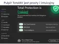 Interfejs programu TotalAV pokazuje, co to jest antywirus: ochrona w czasie rzeczywistym, WebShield i Threat Intelligence.