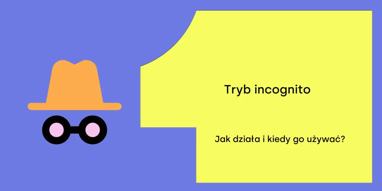 Grafika z kapeluszem i okularami symbolizuje przeglądarkę incognito. Tekst informuje: "Tryb incognito. Jak działa i kiedy go używać?".