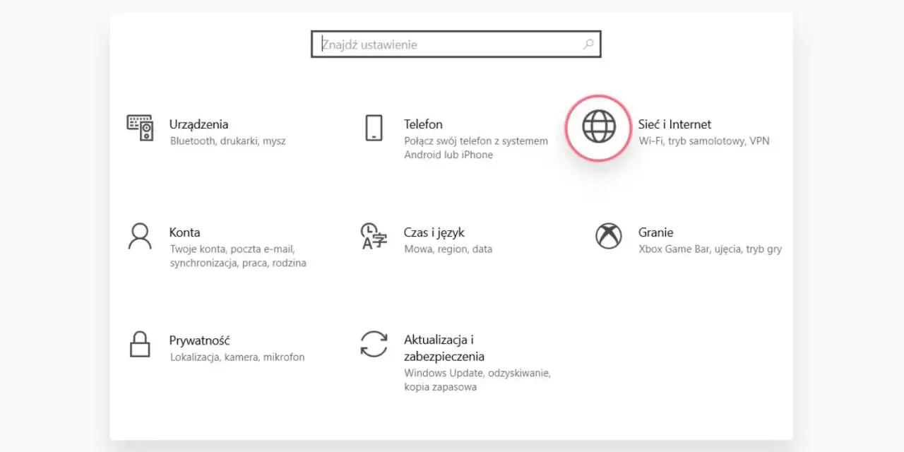 Ustawienia sieci i Internetu, gdzie można sprawdzić IP routera.
