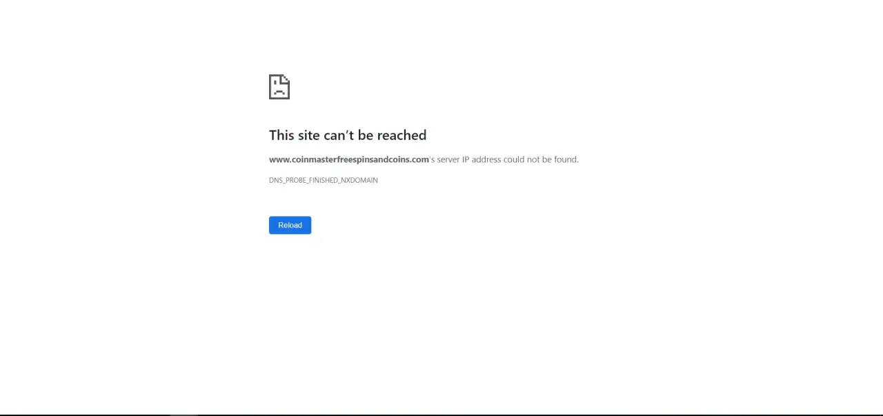Błąd: nie udało się znaleźć adresu IP serwera dla strony www.coinmasterfreespinsandcoins.com.