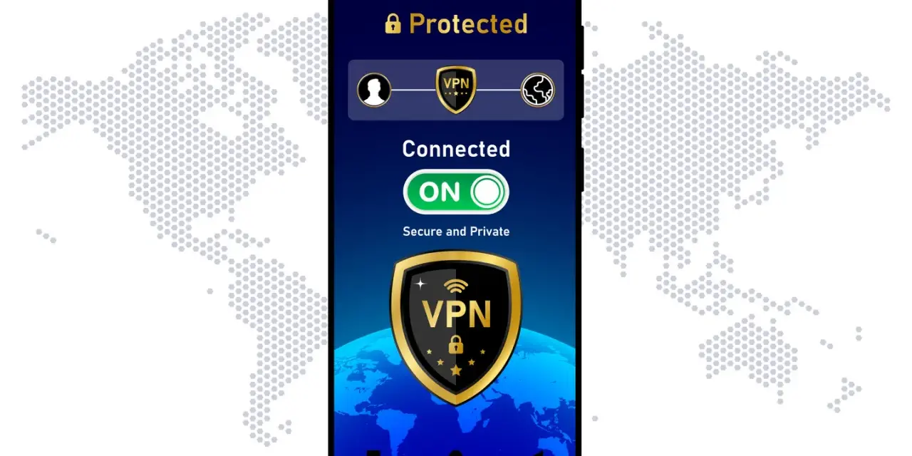 Telefon z włączoną przeglądarką z VPN. Połączenie aktywne, chronione i prywatne.