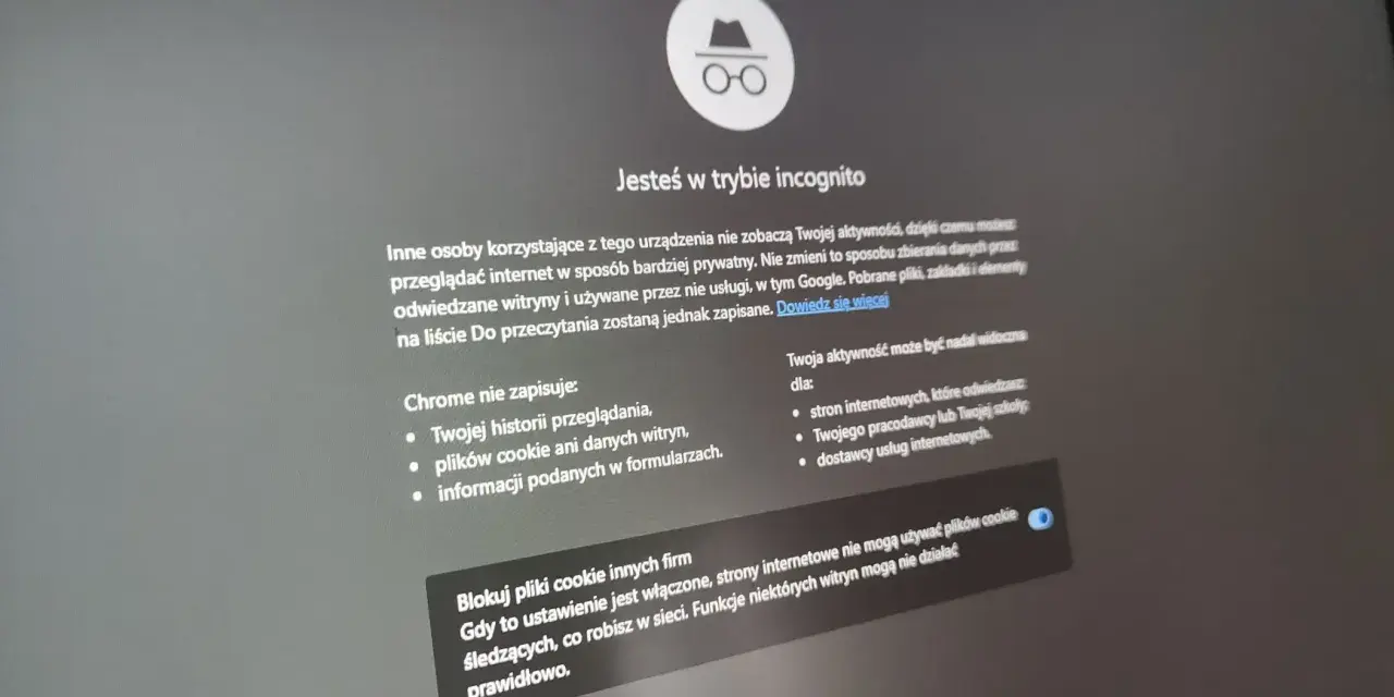 Ekran Chrome w trybie incognito. Informuje, że przeglądanie jest prywatne, ale nie jak sprawdzić historię incognito Chrome.