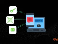 Klucz, kod QR i e-mail łączą się z telefonem i laptopem z blokadą. To pokazuje, mfa co to jest – dodatkowe zabezpieczenie.