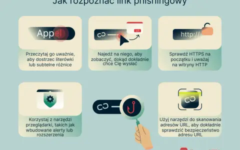 Przykłady phishingu: uważnie czytaj linki, sprawdzaj HTTPS, używaj narzędzi przeglądarki i skanerów URL.