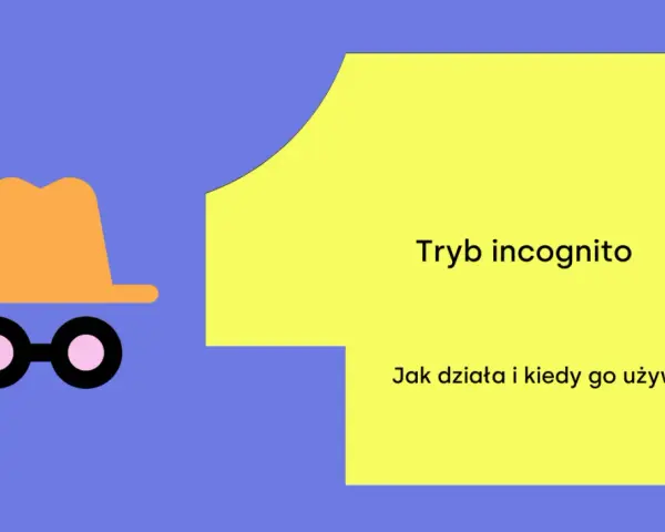 Grafika z kapeluszem i okularami symbolizuje przeglądarkę incognito. Tekst informuje: "Tryb incognito. Jak działa i kiedy go używać?".