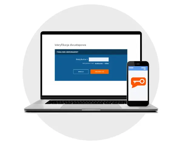 Weryfikacja dwuetapowa na laptopie i telefonie. Potwierdź swoją tożsamość, wpisując kod. To przykład autoryzacji i autentykacji.