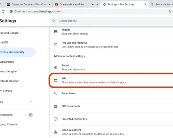 Ustawienia Chrome: sekcja "Reklamy" pozwala zarządzać tym, jak strony wyświetlają reklamy. Dowiedz się, jak wyłączyć adblock w Chrome.