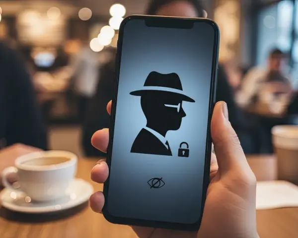 Telefon z ikoną szpiega i kłódką, symbolizującą tryb incognito na telefonie.