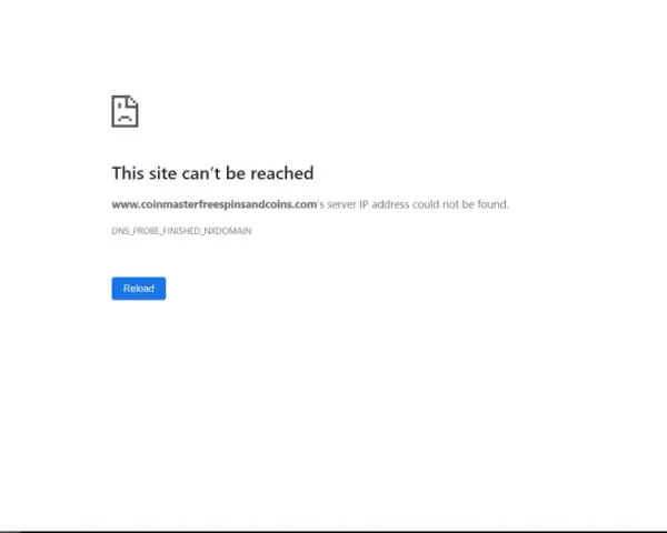 Błąd: nie udało się znaleźć adresu IP serwera dla strony www.coinmasterfreespinsandcoins.com.