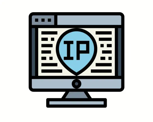 Monitor z ikoną IP w kształcie tarczy, symbolizujący dynamiczne IP.