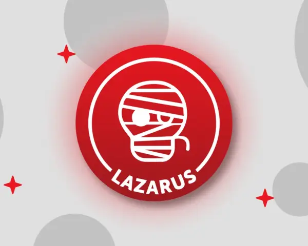 Logo Lazarus Group: stylizowana głowa w bandażach, symbolizująca odrodzenie i siłę.