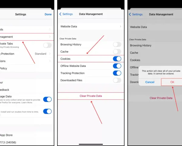 Jak usunąć ciasteczka z iPhone: w Ustawieniach przejdź do Zarządzania danymi, włącz opcję Ciasteczka, a następnie potwierdź usunięcie.