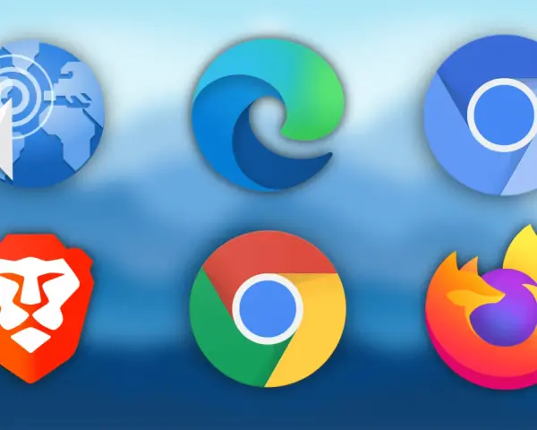 Ikony przeglądarek: Brave, Edge, Chrome, Chrome, Internet Explorer, Firefox. Jaka jest najszybsza przeglądarka?