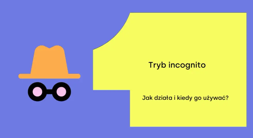 Grafika z kapeluszem i okularami symbolizuje przeglądarkę incognito. Tekst informuje: "Tryb incognito. Jak działa i kiedy go używać?".
