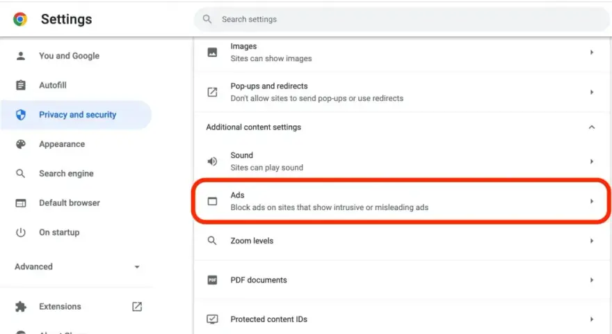 Ustawienia Chrome: sekcja "Reklamy" pozwala zarządzać tym, jak strony wyświetlają reklamy. Dowiedz się, jak wyłączyć adblock w Chrome.