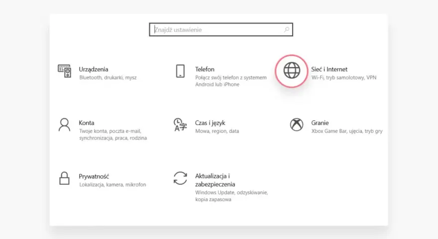 Ustawienia sieci i Internetu, gdzie można sprawdzić IP routera.
