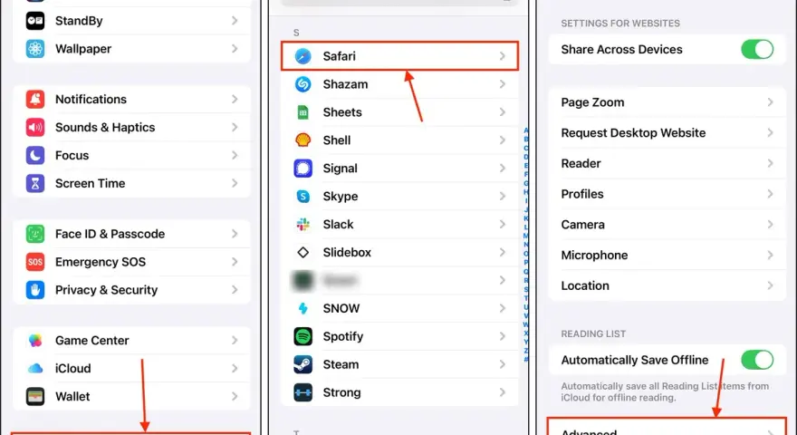 Jak usunąć pliki cookie Safari: Ustawienia > Aplikacje > Safari > Zaawansowane.