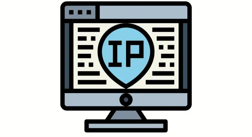 Monitor z ikoną IP w kształcie tarczy, symbolizujący dynamiczne IP.