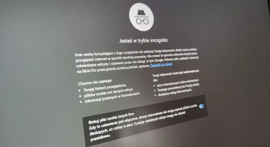 Ekran Chrome w trybie incognito. Informuje, że przeglądanie jest prywatne, ale nie jak sprawdzić historię incognito Chrome.