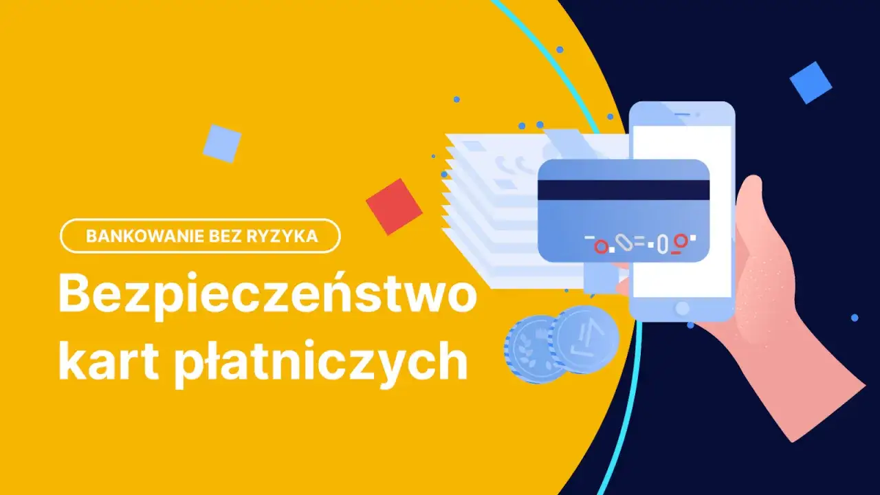 Bezpieczeństwo kart płatniczych w internecie. Dłoń trzyma smartfon z kartą, obok stos banknotów i monety.