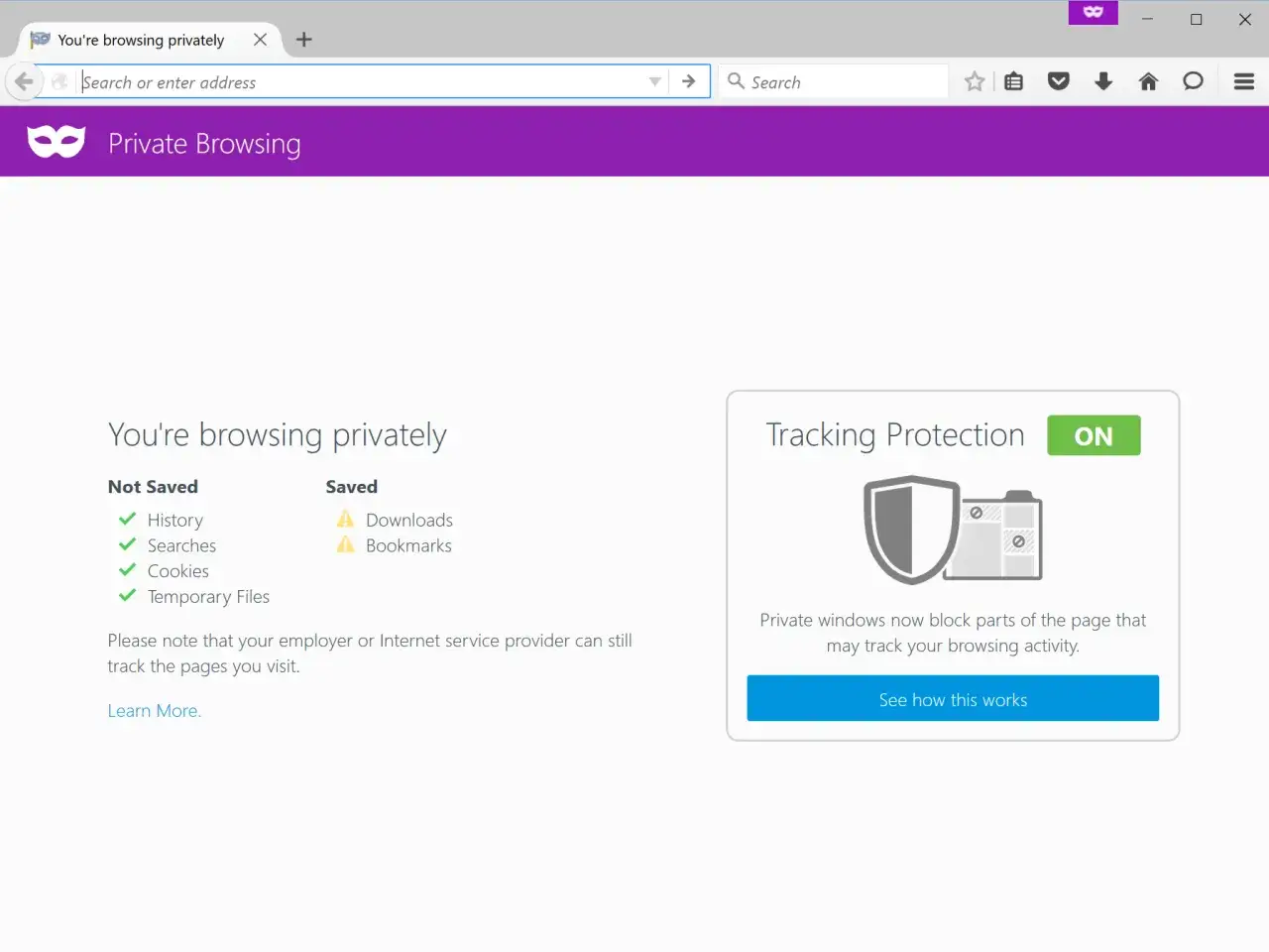 Firefox w trybie incognito chroni Twoją prywatność. Historia, wyszukiwania i pliki cookie nie są zapisywane.