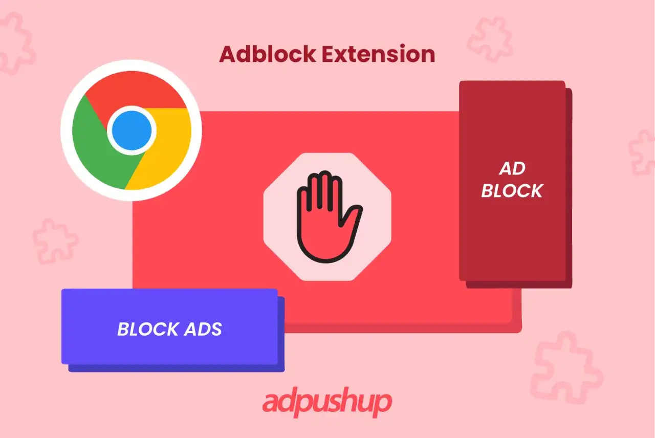 Chcesz wiedzieć, jak usunąć reklamy z Google? Grafika pokazuje ikonę Chrome, znak stop z dłonią i napis 