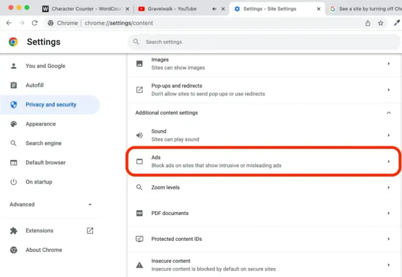 Ustawienia Chrome: sekcja "Reklamy" pozwala zarządzać tym, jak strony wyświetlają reklamy. Dowiedz się, jak wyłączyć adblock w Chrome.